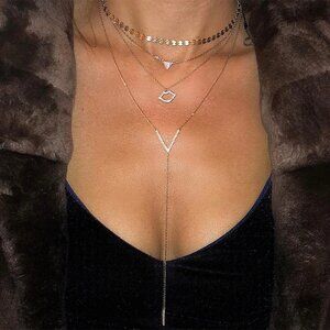 Retail $200 Amanda Rose V Lariat Necklace Yellow Gold Plated Sterling Silver